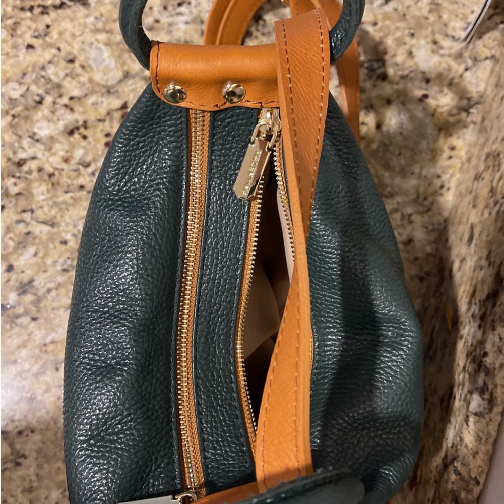 Valentina brand backpack, green with brown, only used 3 times, size medium - Picture 3 of 4